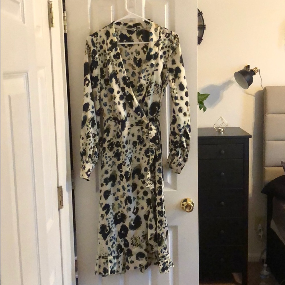 Satin Midi Wrap tie front dress